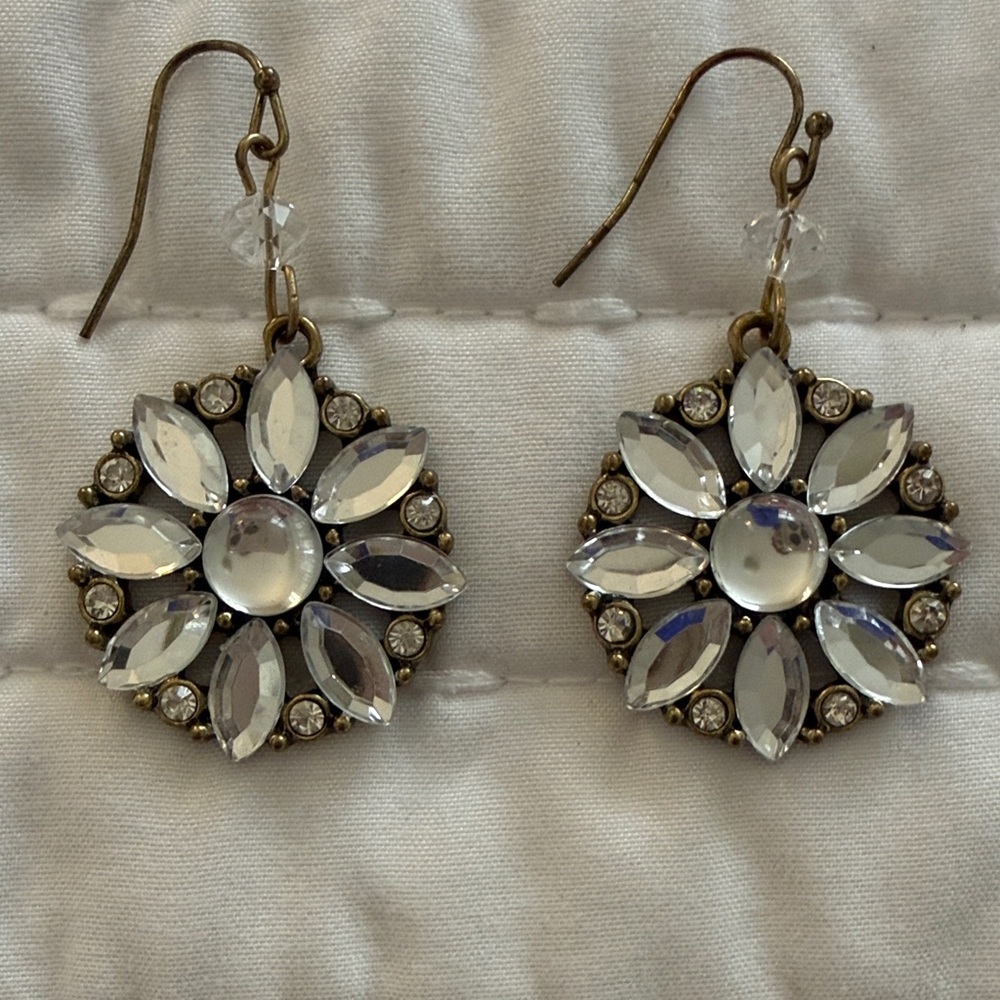 Crystal Flower Drop Earrings - Clear